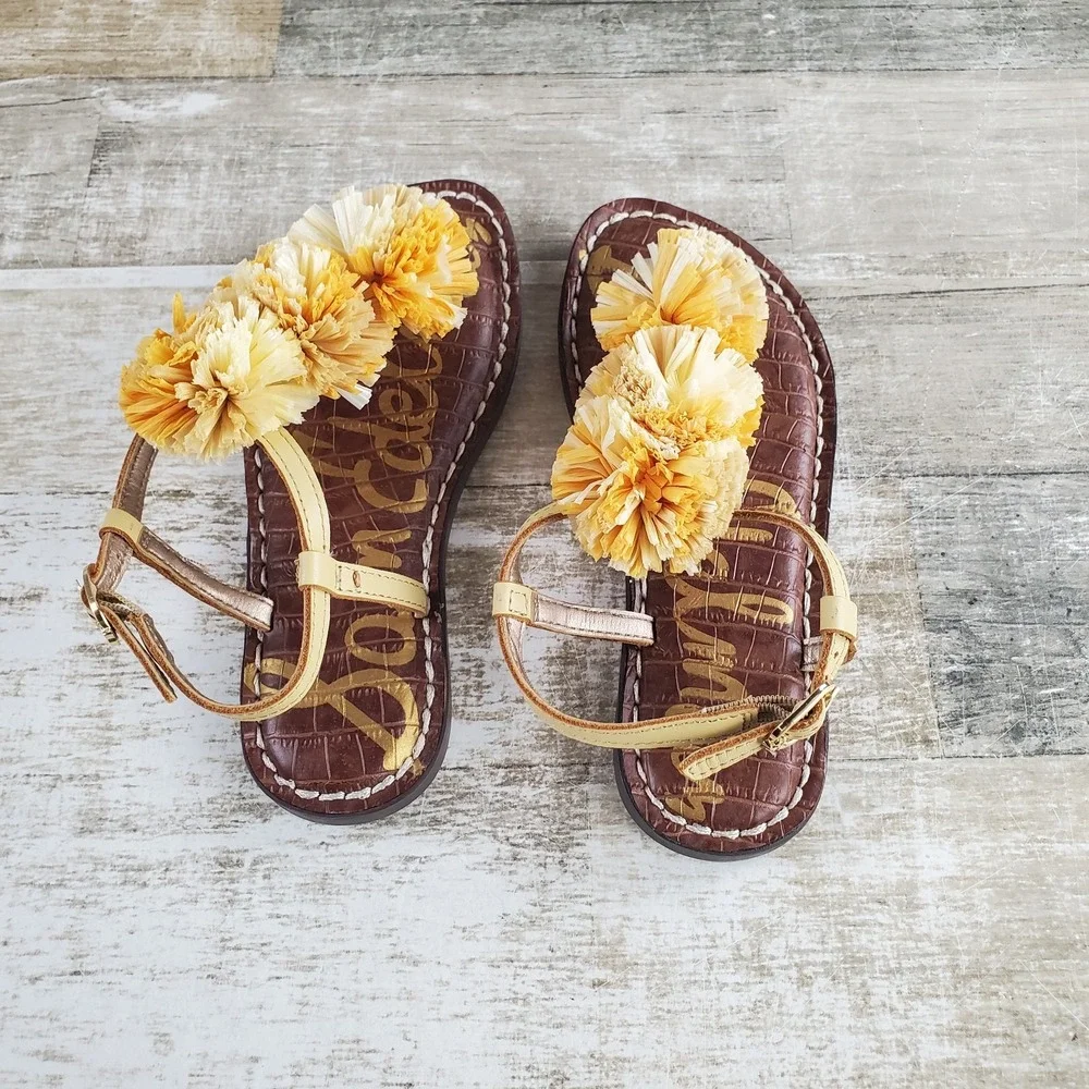 Sam Edelman Gillie Mini Girls Sandal Sz 13 Yellow Desert Sun Ankle Strap Flat